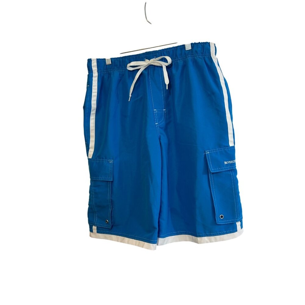 Beverly Hills Polo Club Men’s Swim Trunks M Blue White Trim Cargo Pockets Logo